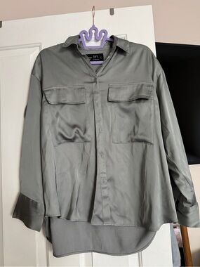 Abercrombie & Fitch Oversized Satin Button-Up